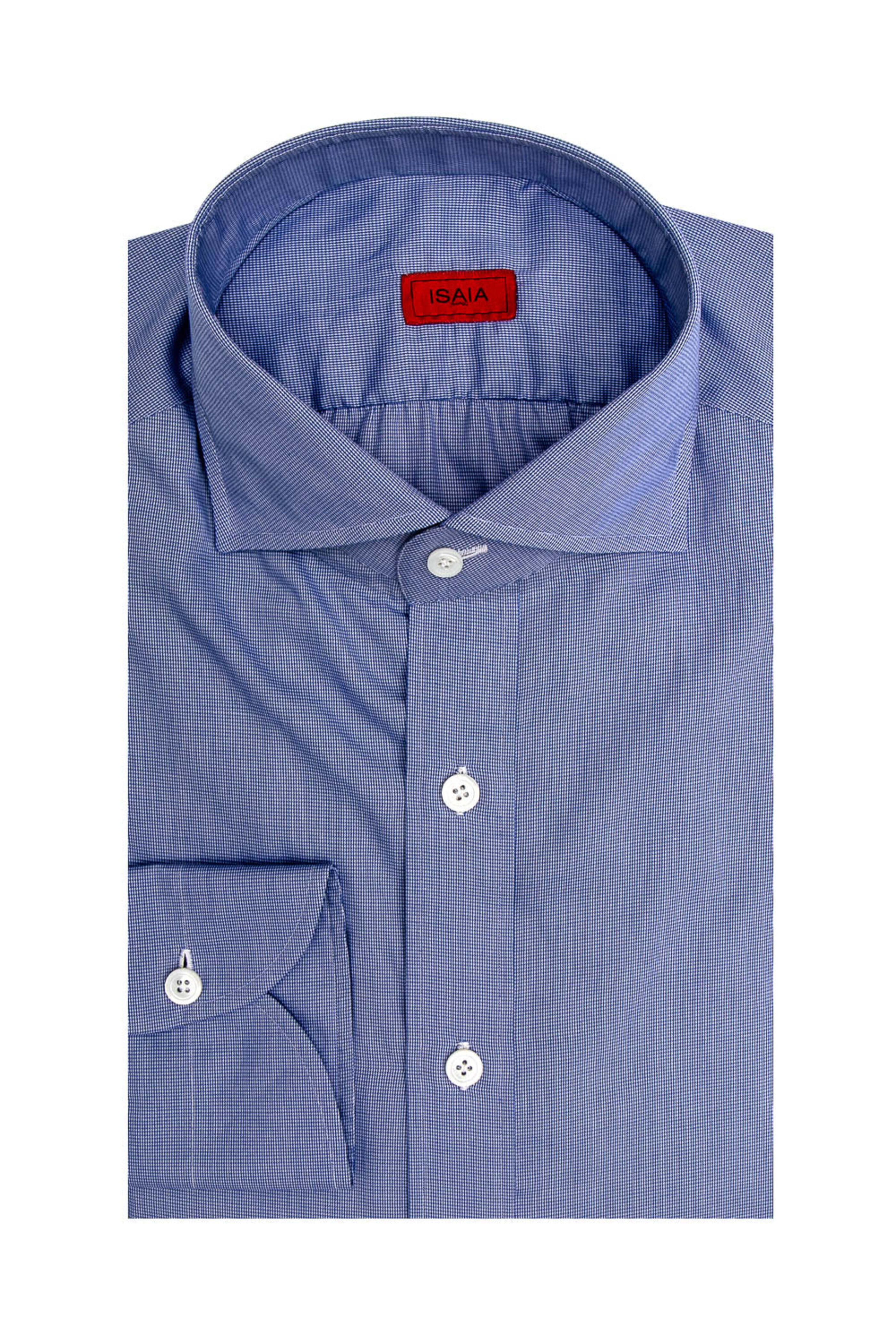 Isaia - Blue Micro Houndstooth Dress Shirt