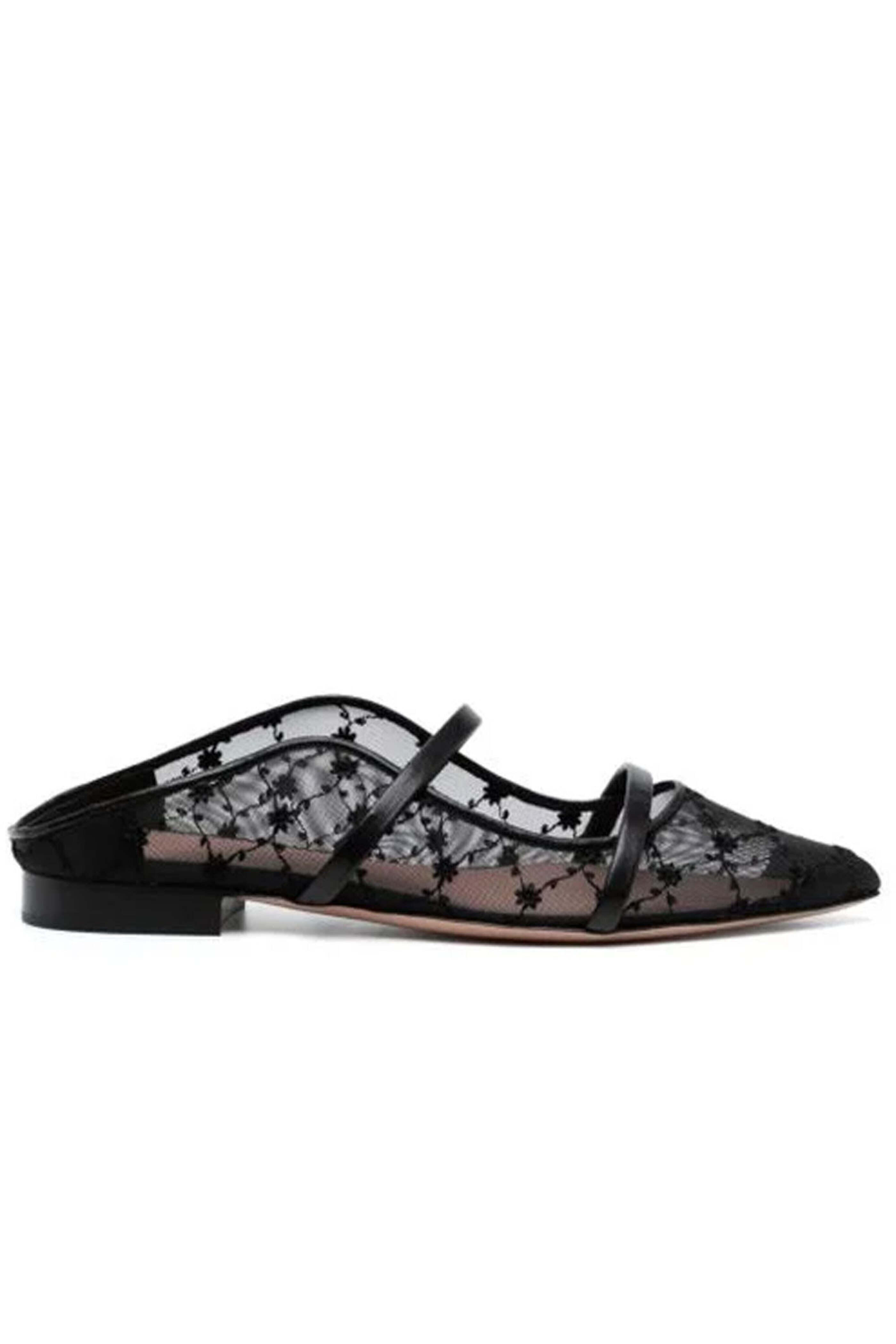 Malone Souliers - Maureen Flat in Black Lace