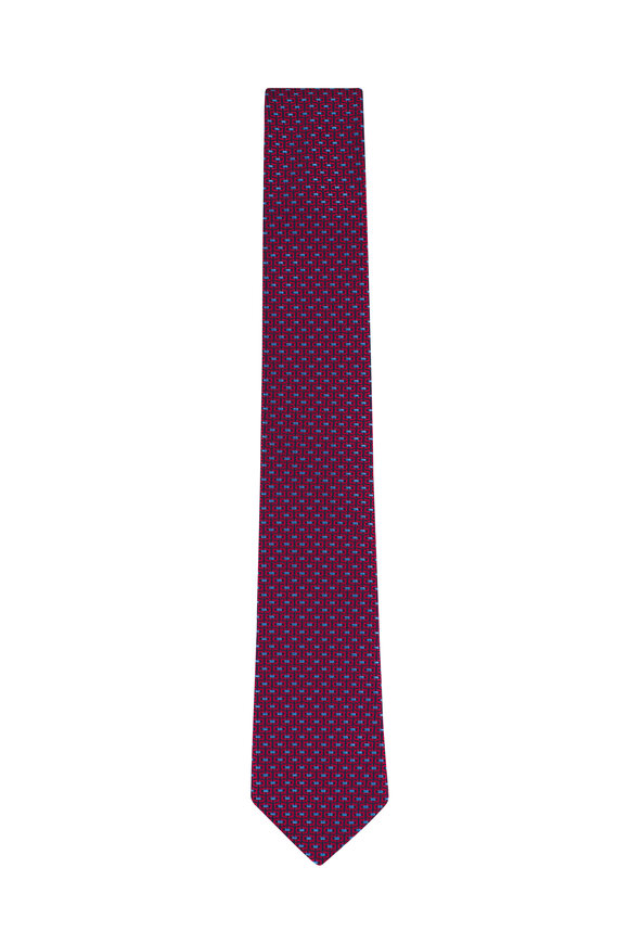 Ferragamo Navy & Red Geometric Print Necktie