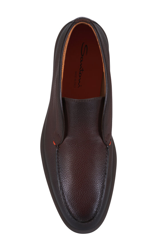 Santoni Dragon Dark Brown Leather Mid Top Slip On Boot - view 4