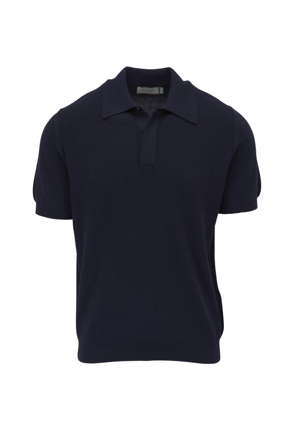 Canali Navy Textured Polo