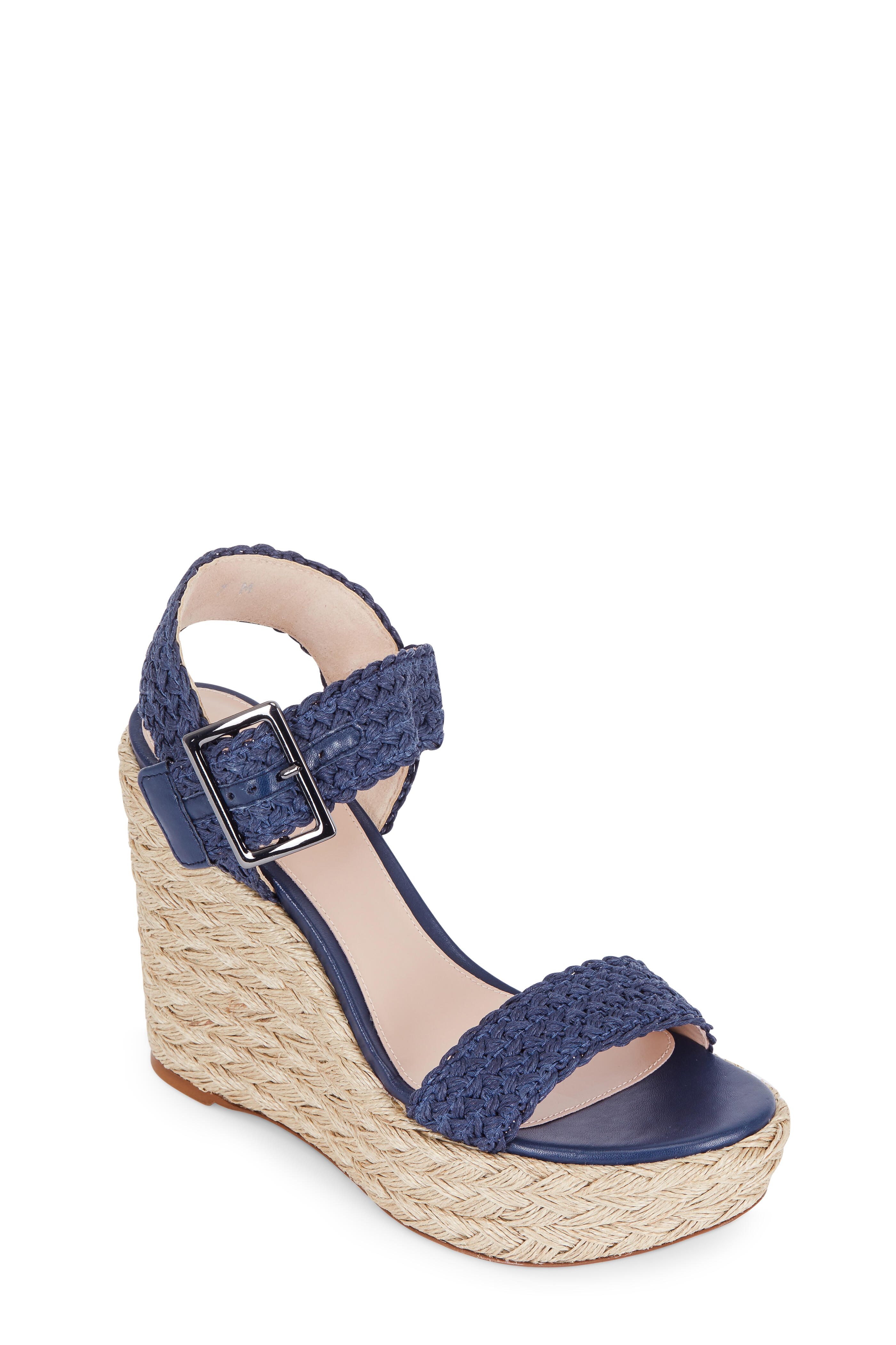Stuart Weitzman - Alexis Nice Blue Crochet Wedge Espadrille,125mm