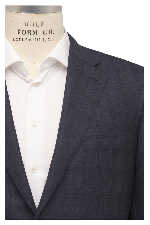 Brioni Navy Plaid Wool & Silk Suit