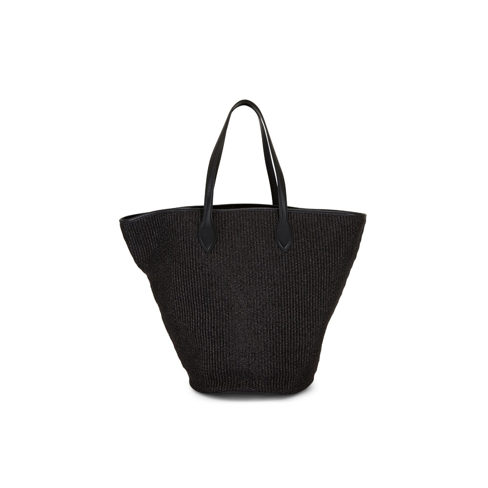 Khaite Osa Black Raffia Leather Medium Tote Mitchell Stores