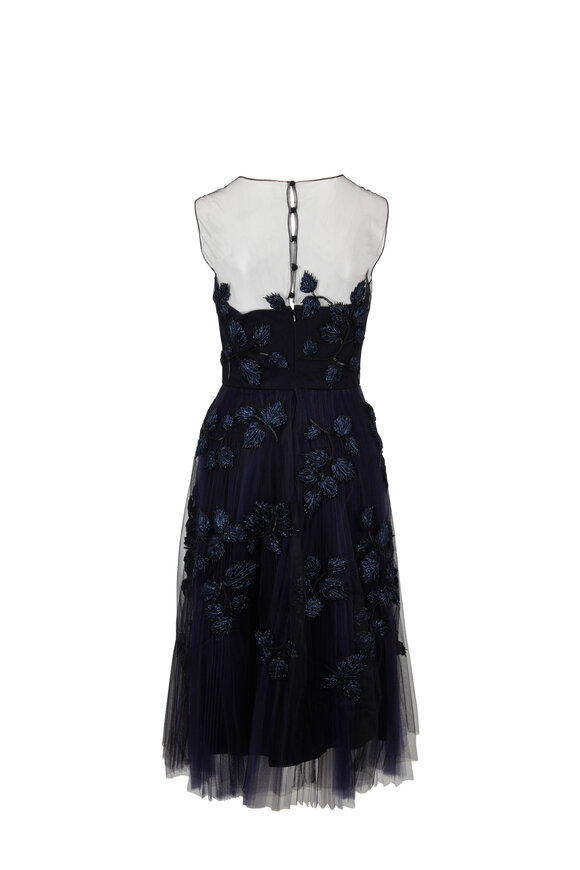 Carolina Herrera - Caroline Navy Tulle Embroidered Cocktail Dress