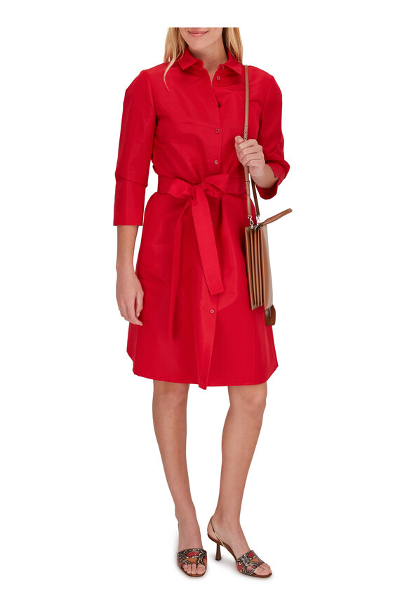 Carolina Herrera - Icon Red Taffeta Belted A-Line Shirtdress 