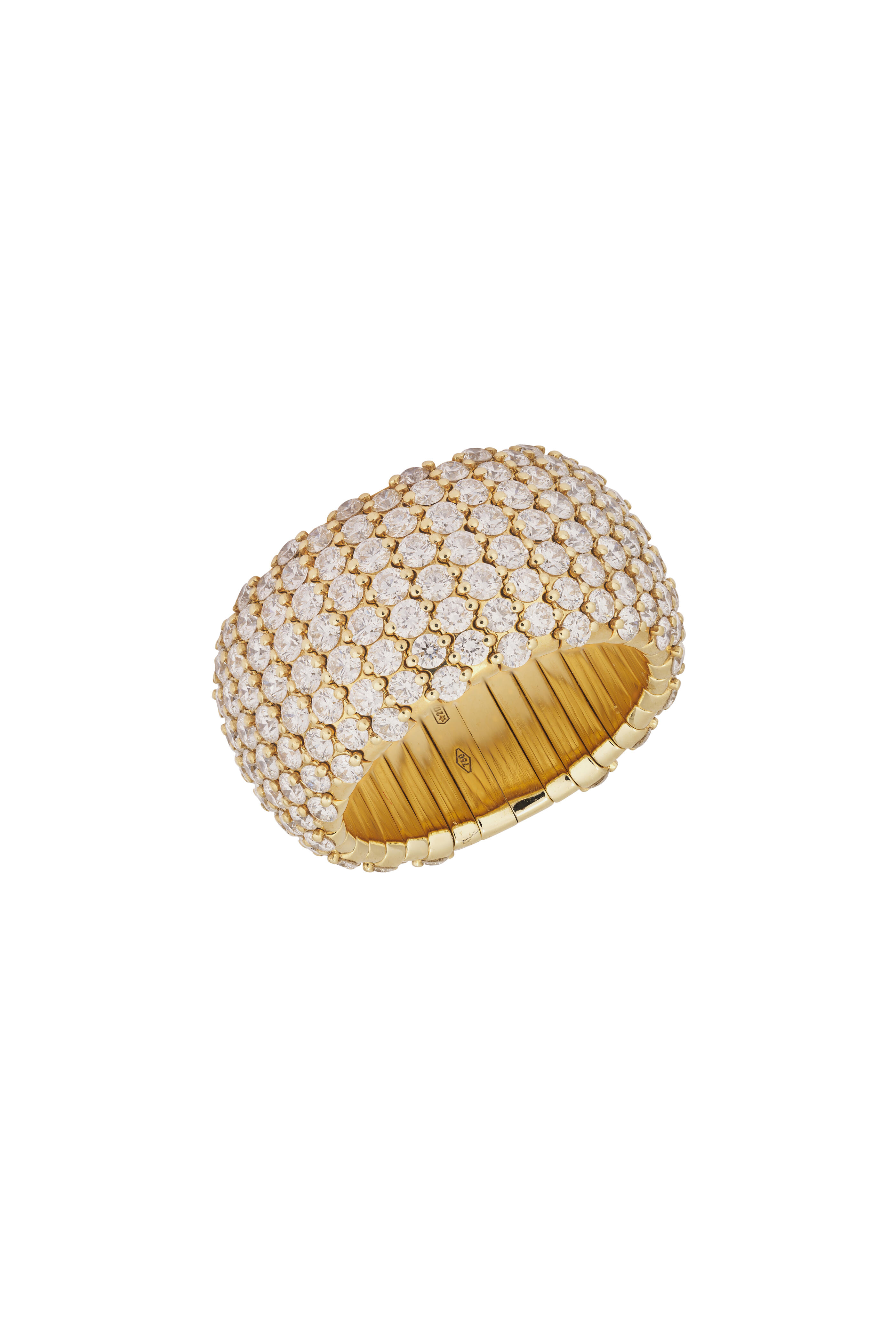 ZYDO - 18k Yellow Gold Diamond Domed Wide Stretch Ring - view 1