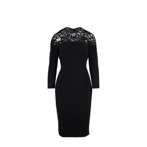 Lela Rose - Black Lace Yoke Long Sleeve Sheath Dress
