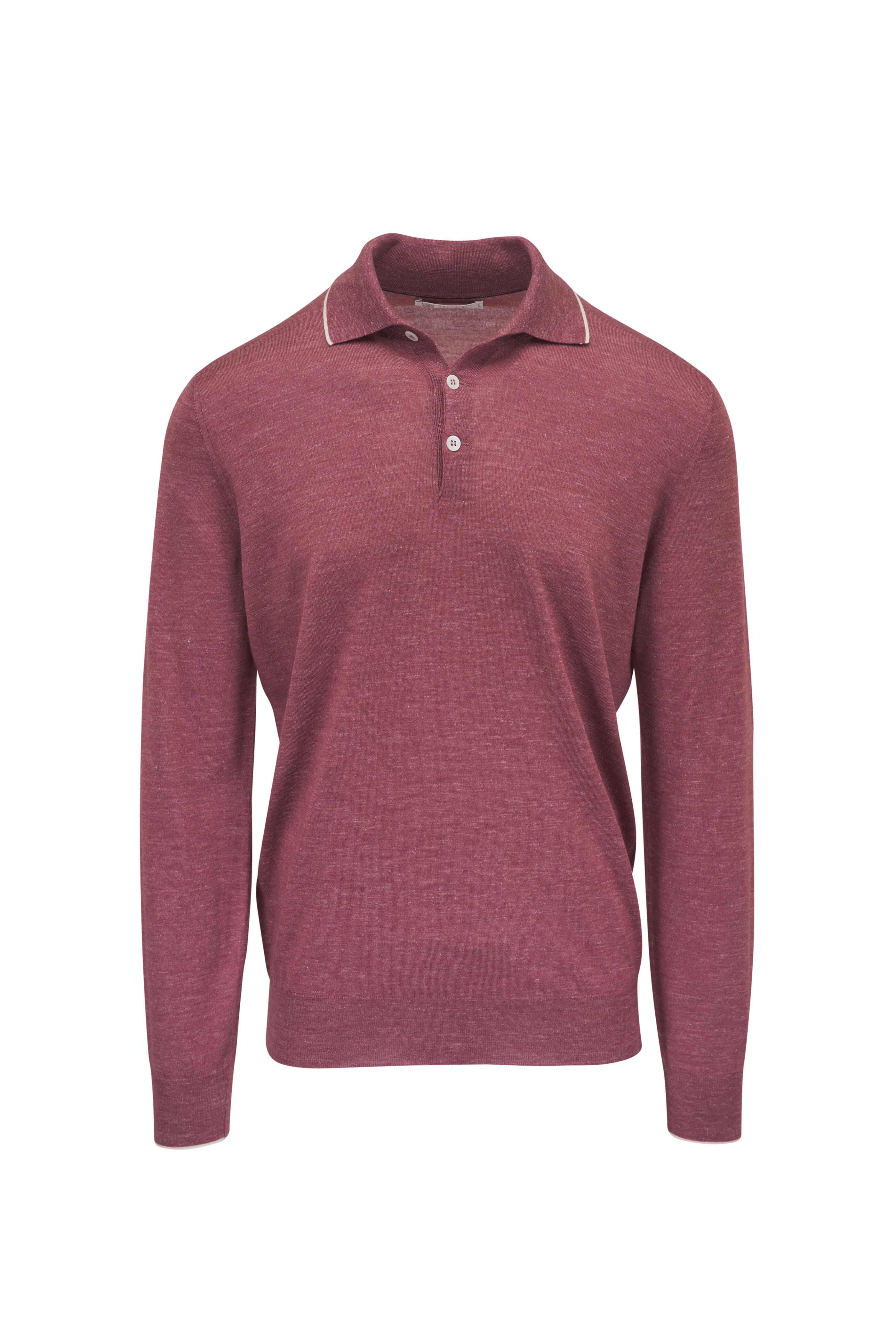 Brunello Cucinelli - Coral Cashmere, Silk & Hemp Long Sleeve Polo