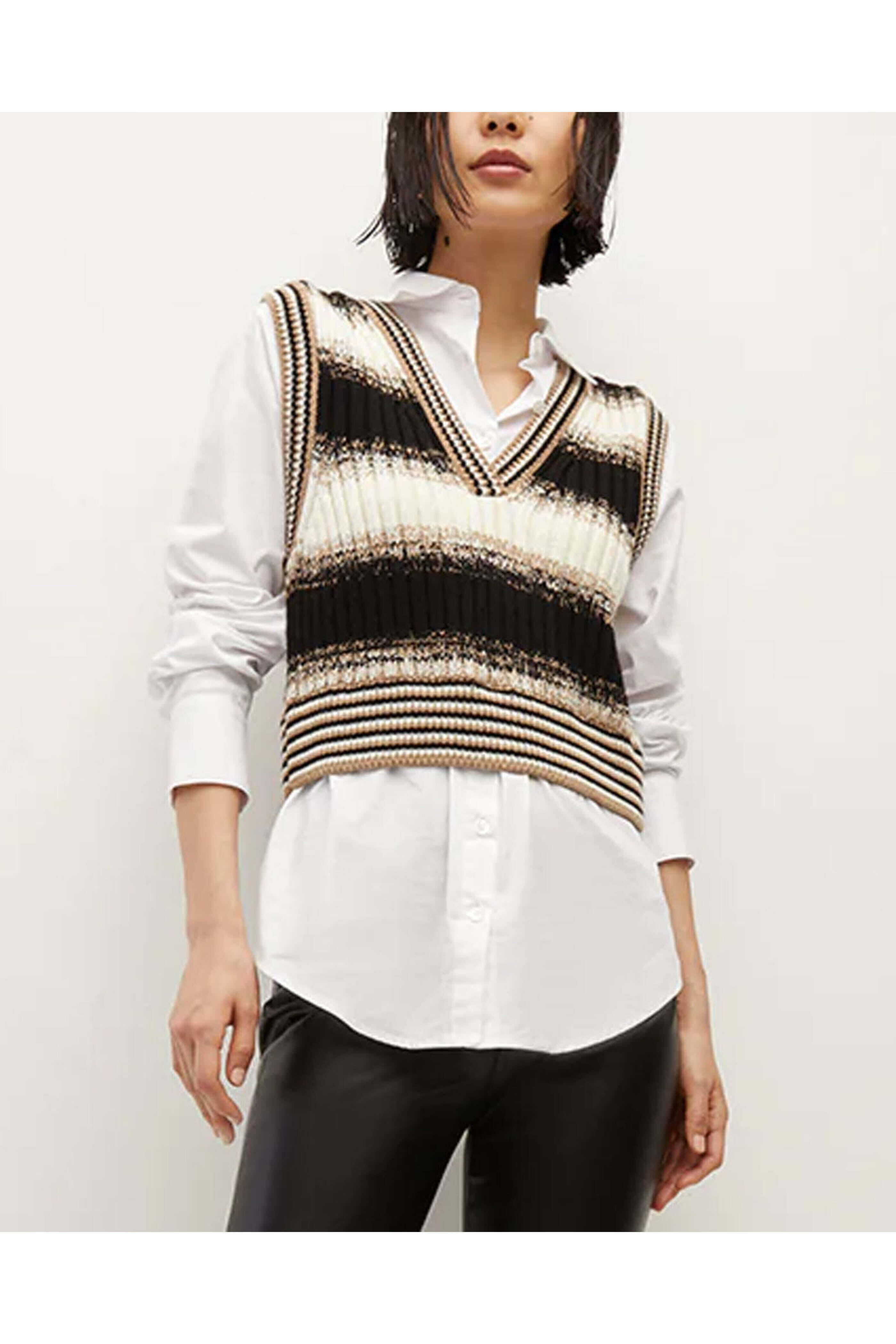 Veronica Beard - Black Mixed Knit Spear Top