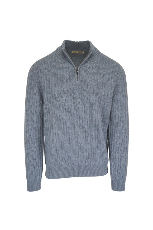 Maurizio Baldassari Canova Blue Cashmere Mock Zip-Up Sweater - view 1