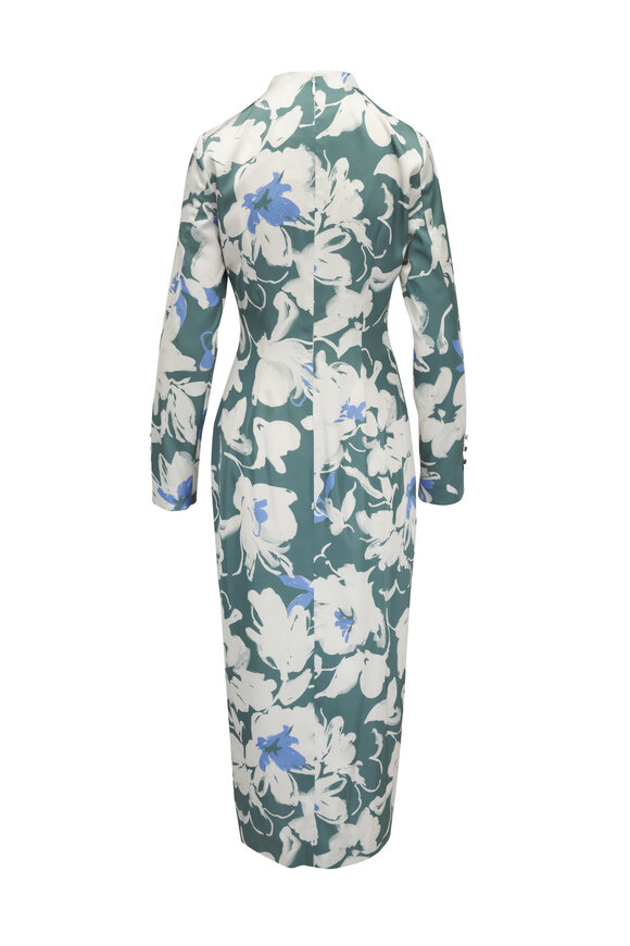 Lela Rose - Floral Satin Crepe Long Sleeve Draped Sheath Dress