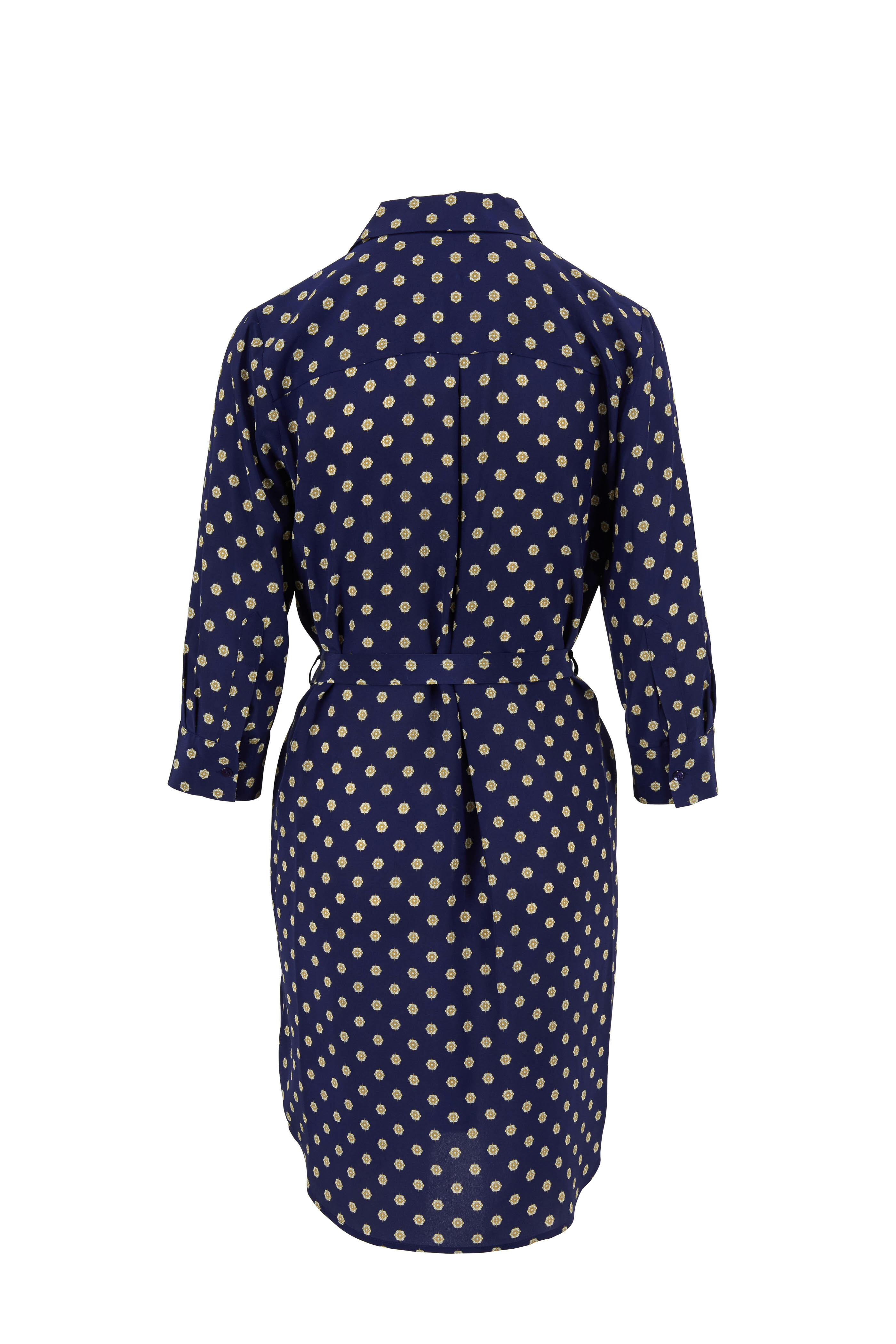 L'Agence - Stella Navy Medallion Print Silk Tie-Waist Dress