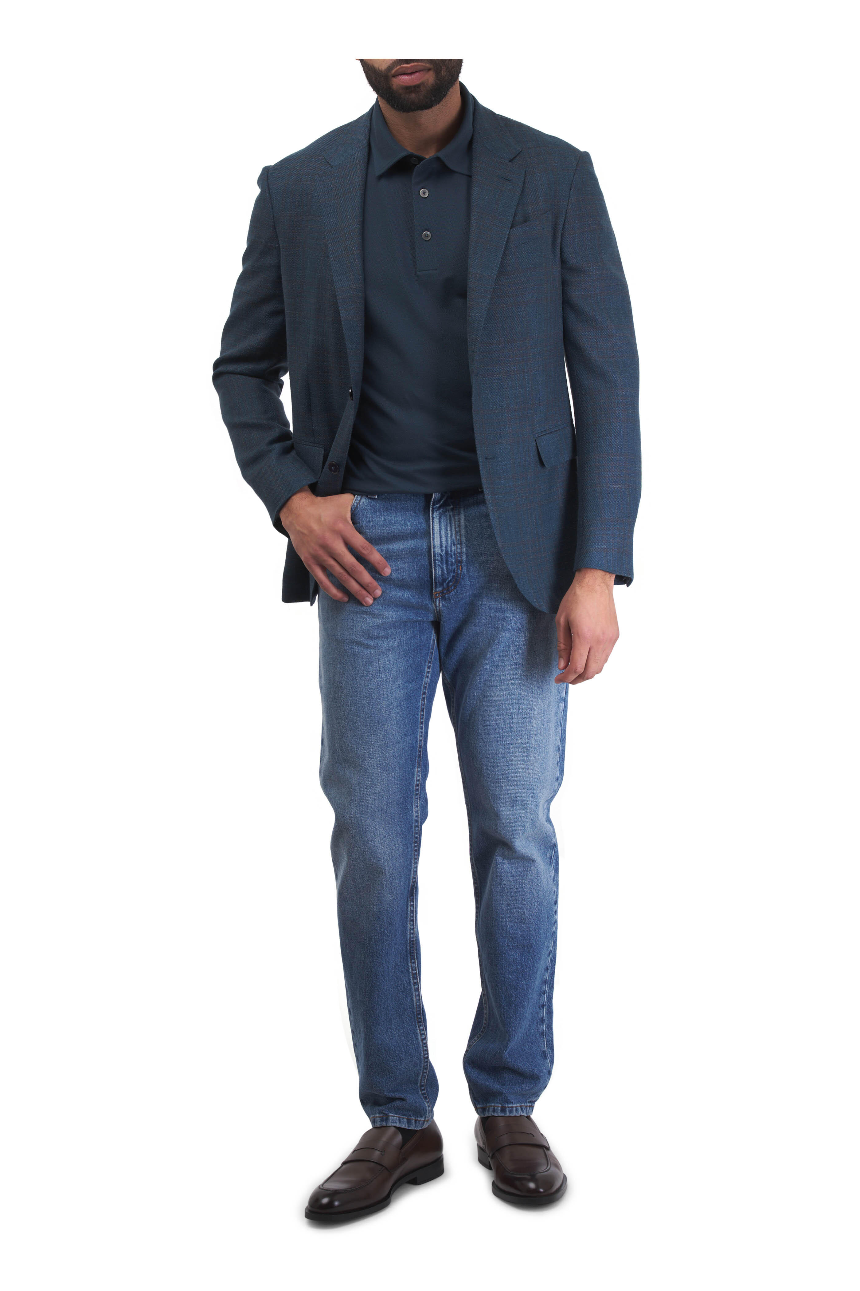 Zegna - Dark Teal Plaid Wool, Silk & Linen Sportcoat