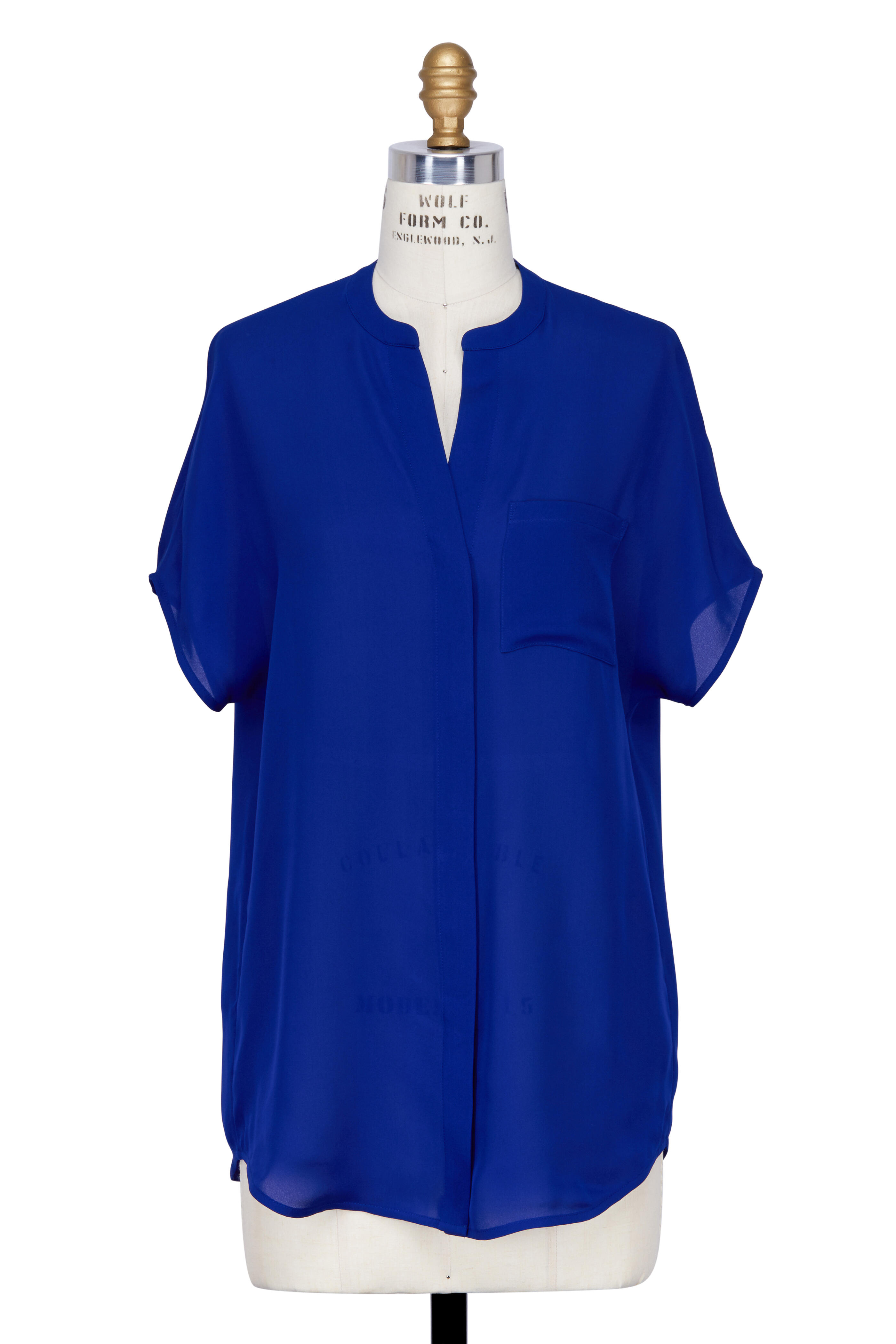 Vince - Capri Blue Silk Cap Sleeve Popover Blouse