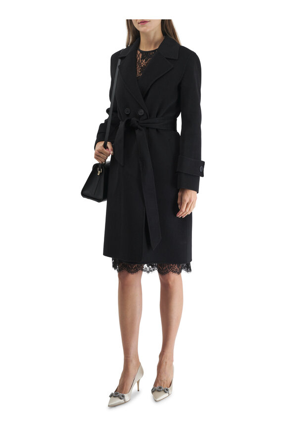 Kinross - Black Wool & Cashmere Belted Coat