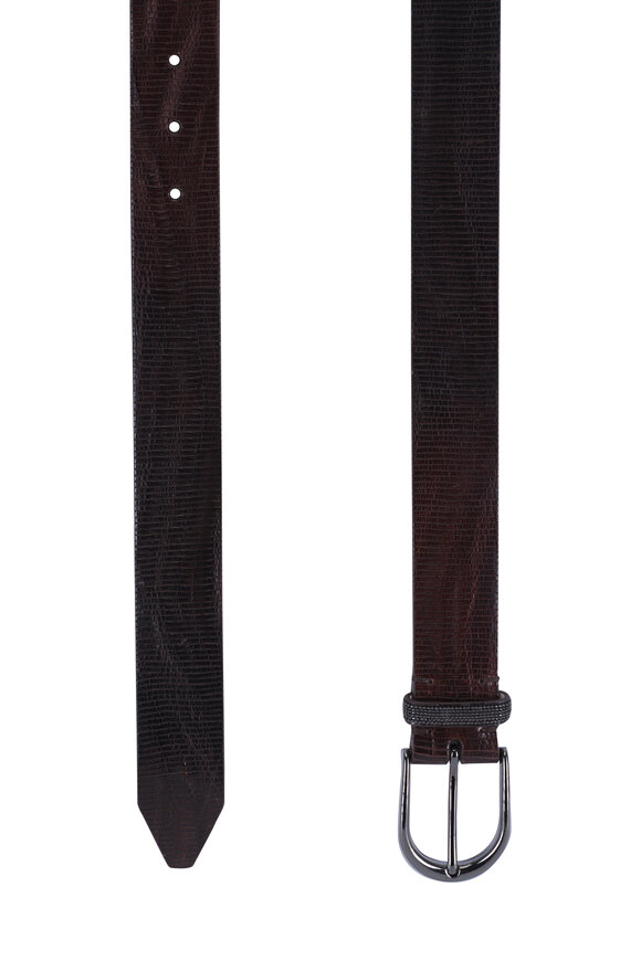 Brunello Cucinelli Carved Coffee Leather Belt - view 3