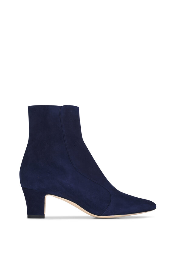 Manolo Blahnik - Myconia Navy Suede Zip Ankle Boot, 50mm  