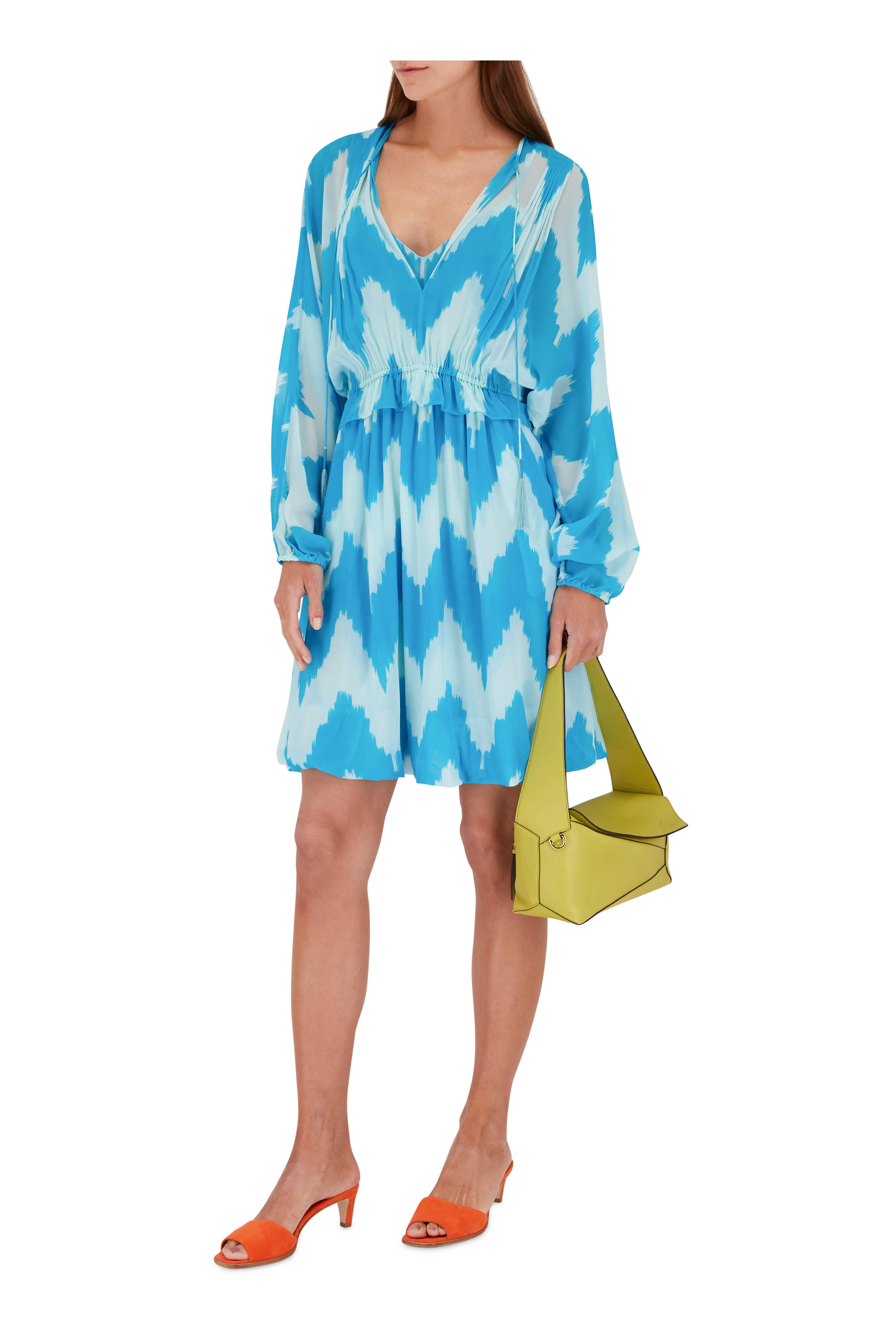 Dorothee Schumacher - Walk Me To The Beach II Blue Print V-Neck Dress