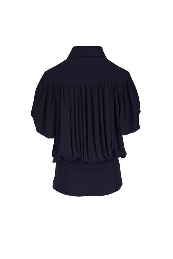 Lanvin Dark Navy Puff Sleeve Silk Blouse - view 2