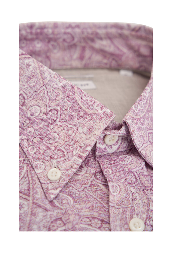 Brunello Cucinelli - Purple Paisley Print Linen Sport Shirt