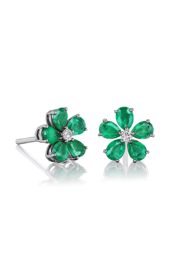 Nam Cho 18k White Gold Emerald Georgian Rose Earring