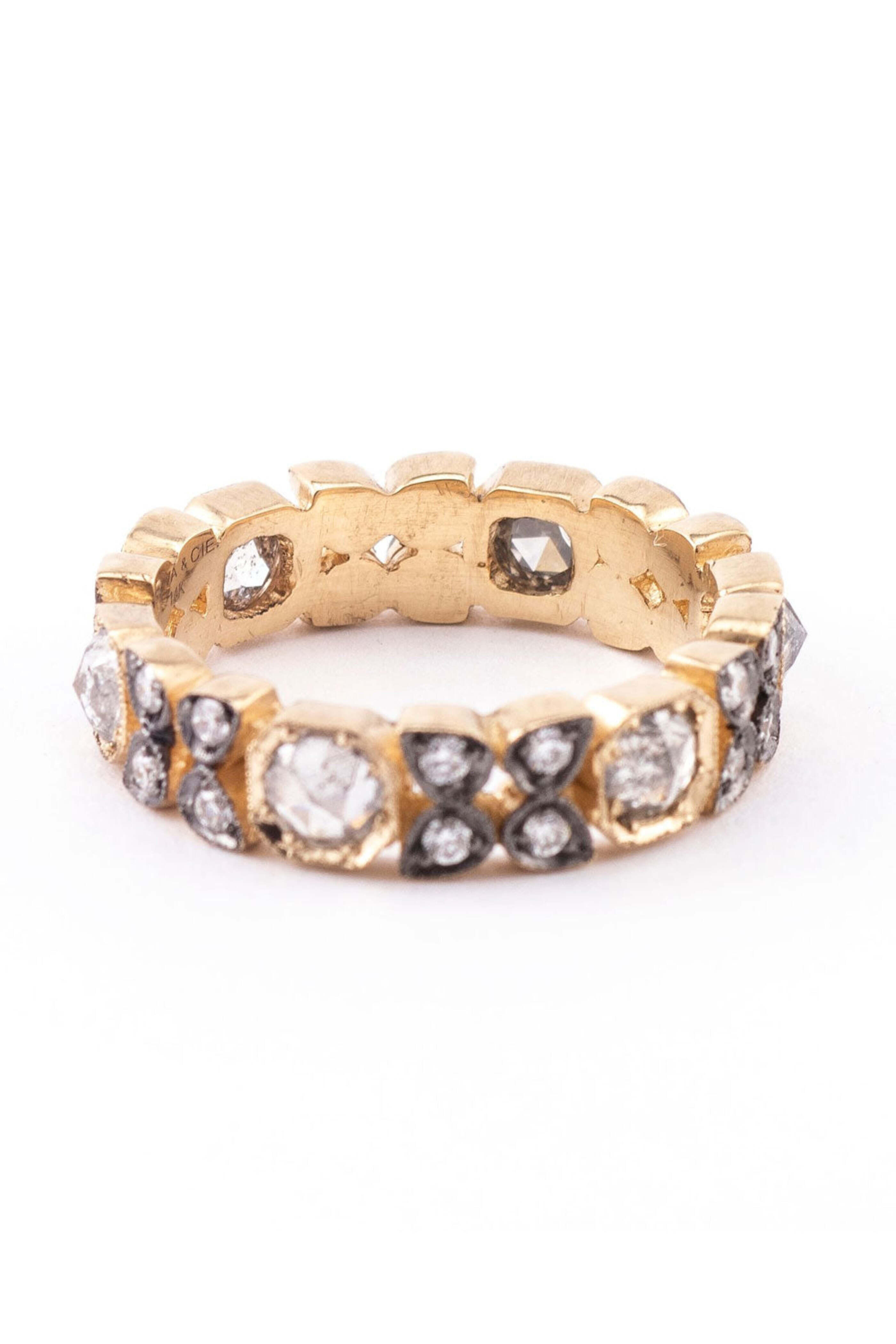 Sylva & Cie - Gray Diamond Flower & Octagon Band - view 1