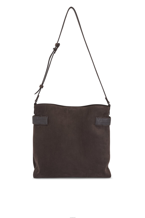 Brunello Cucinelli Essence Pine Cone Brown Suede Bucket Bag