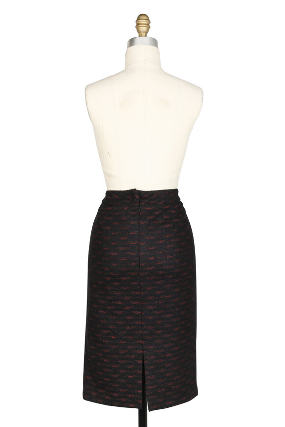 Kiton - Black & Red Wool Blend Pencil Skirt 