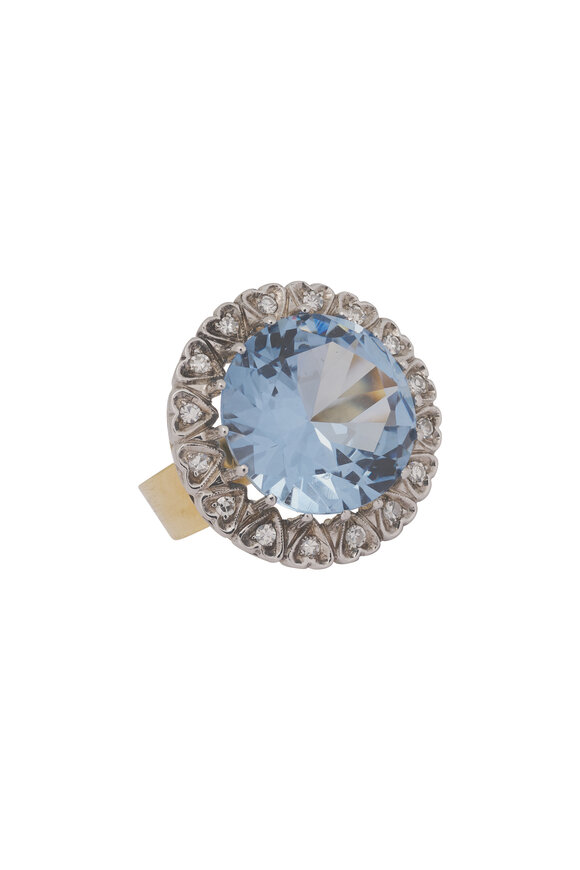 Renee Lewis 18k Yellow Gold Diamond & Blue Topaz Ring