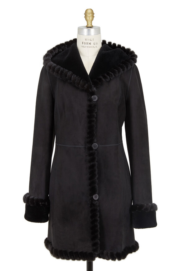 Viktoria Stass - Black Shearling & Mink Fur Hooded Coat