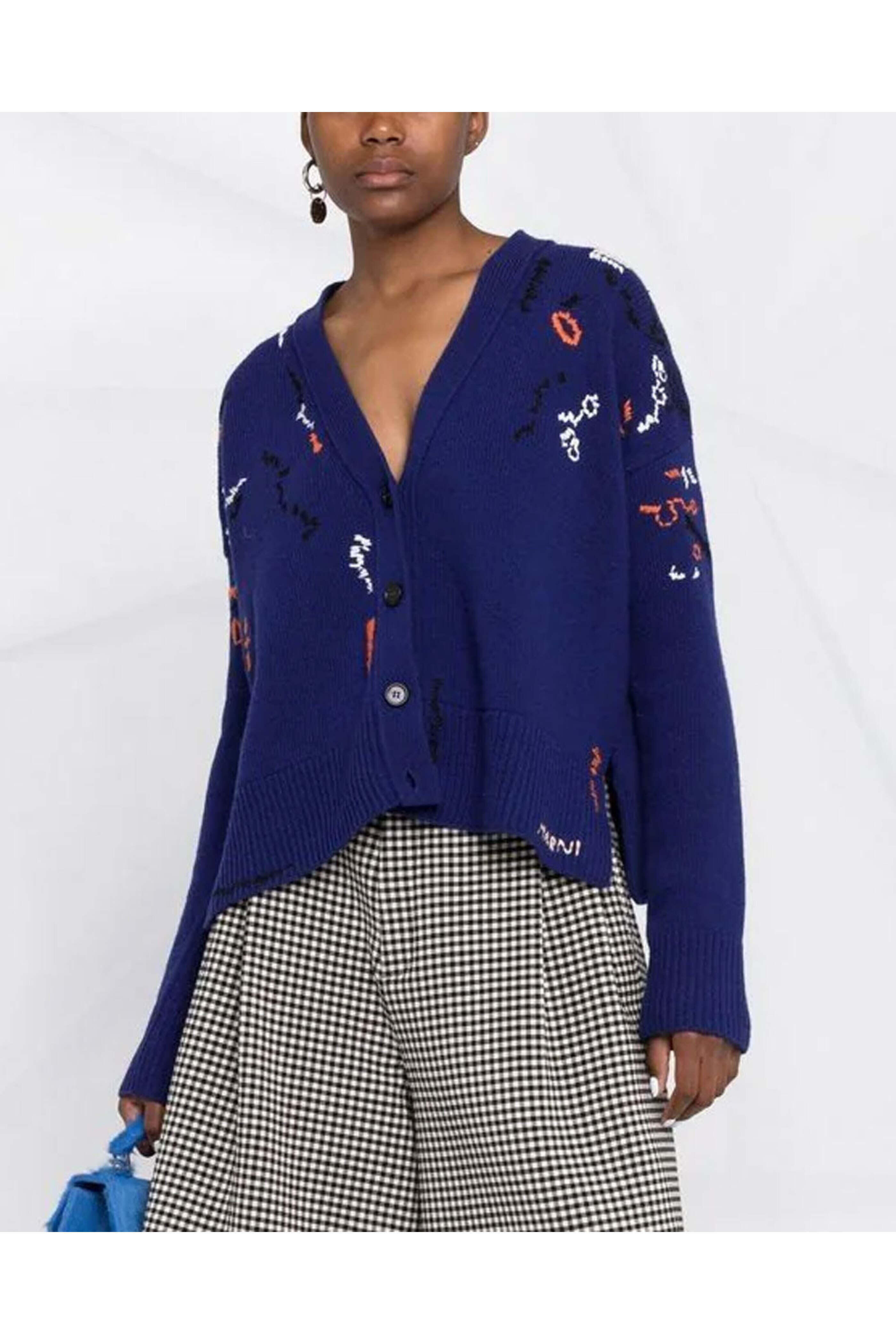 Marni - Dark Blue Multicolor Stitch Cardigan - view 2