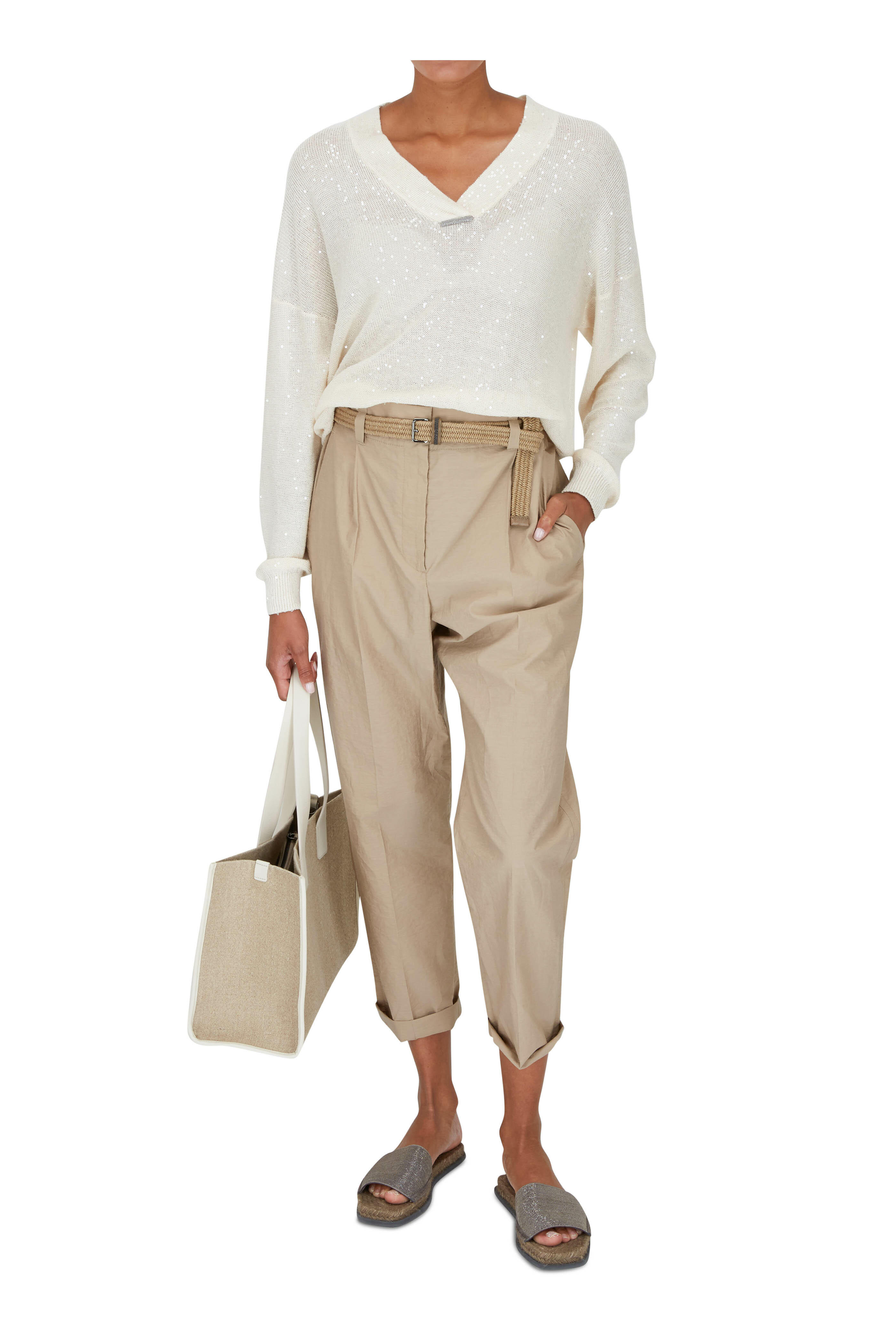 Brunello Cucinelli - Corda Natural Linen & Leather Tote Bag