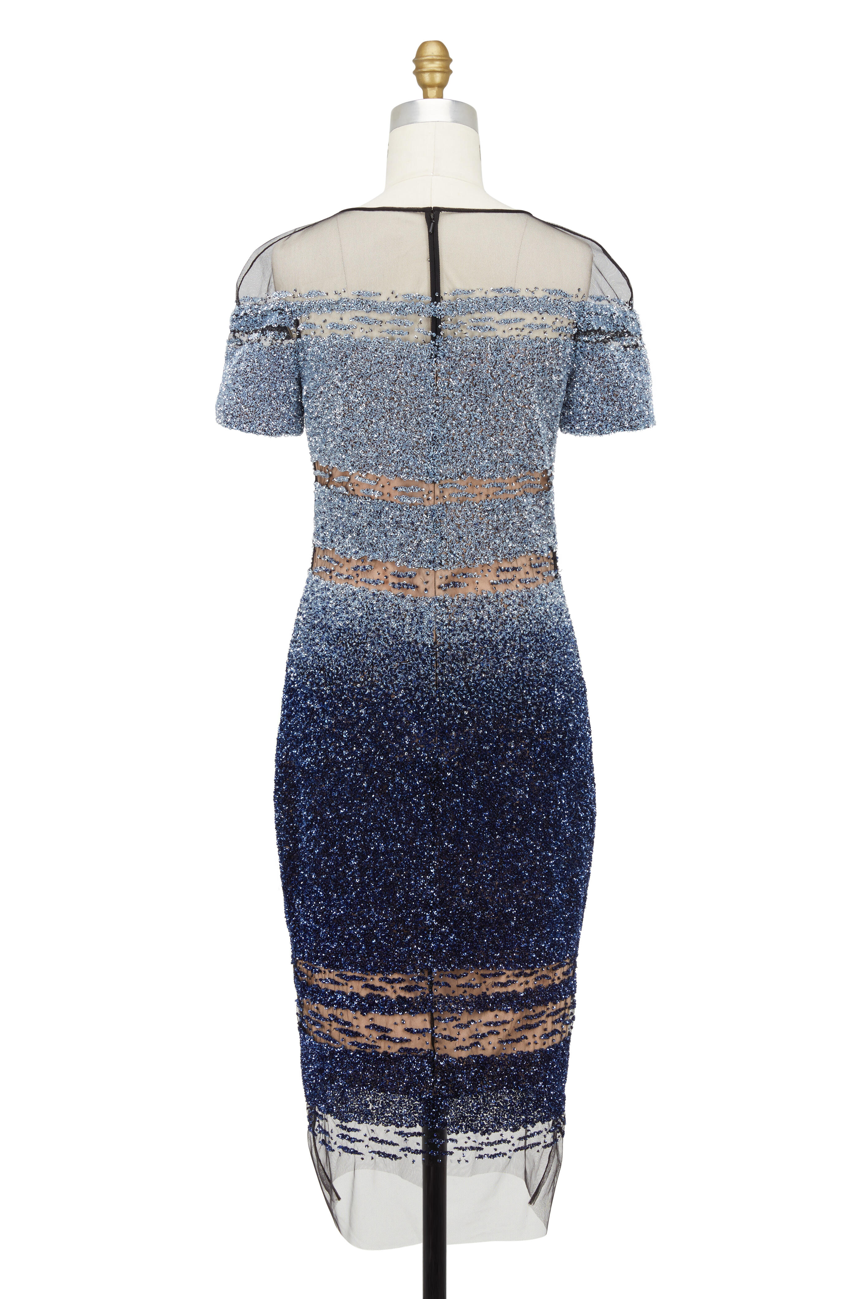 Pamella Roland - Blue Sequin Ombré Short Sleeve Dress