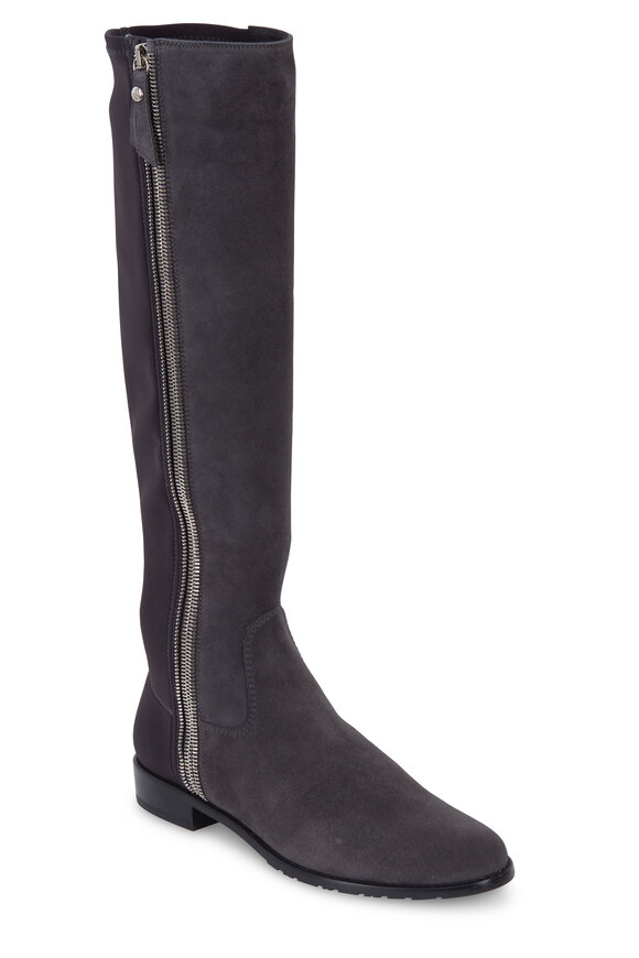 Stuart Weitzman - Zip Me Down Slate Suede Flat Boot