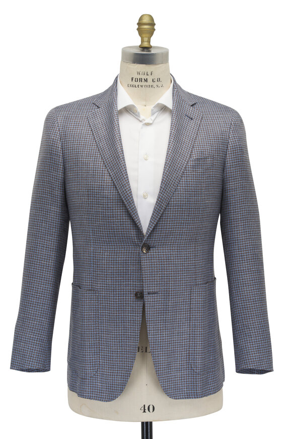 Canali Kei Blue & Brown Houndstooth Sportscoat