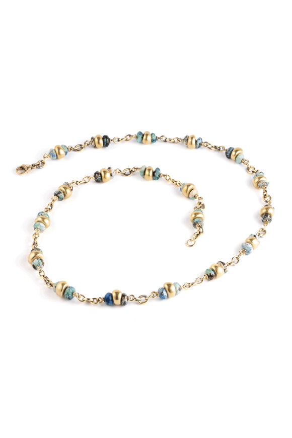 Sylva & Cie Azurite & Gold Beaded Necklace