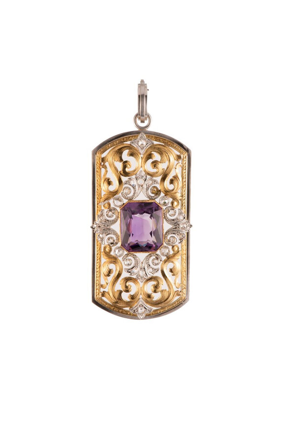 Sylva & Cie Engraved Amethyst Dog Tag Pendant