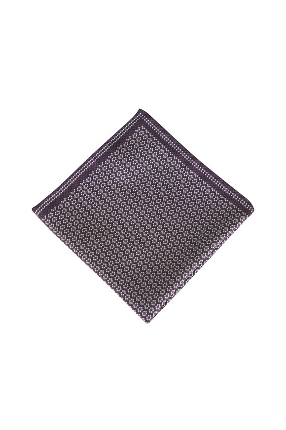 Brunello Cucinelli Purple & Blue Micro Flower Silk Pocket Square - view 1