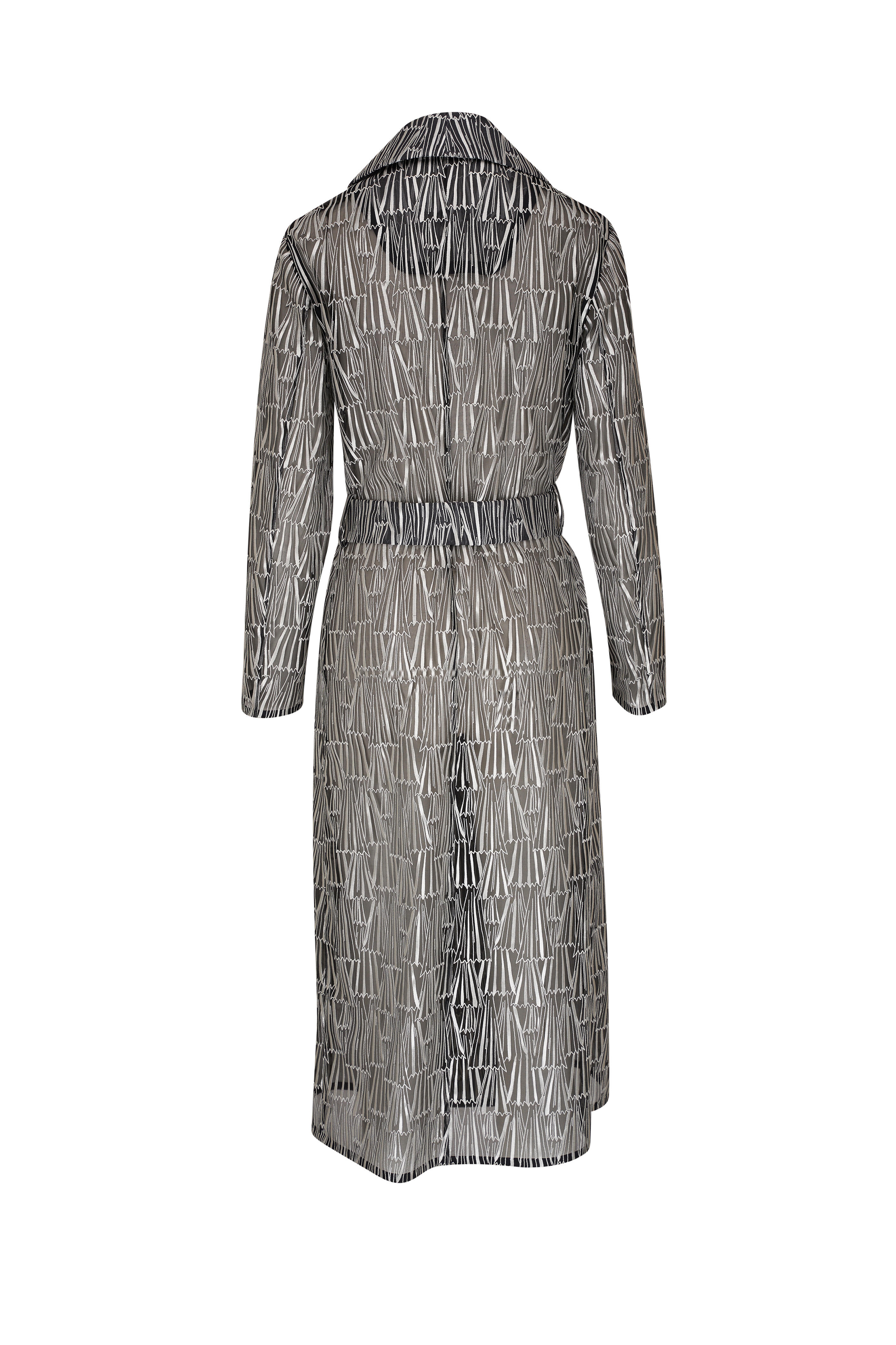 Akris - Iman Ecru & Black Asago Stripe Embroidered Coat
