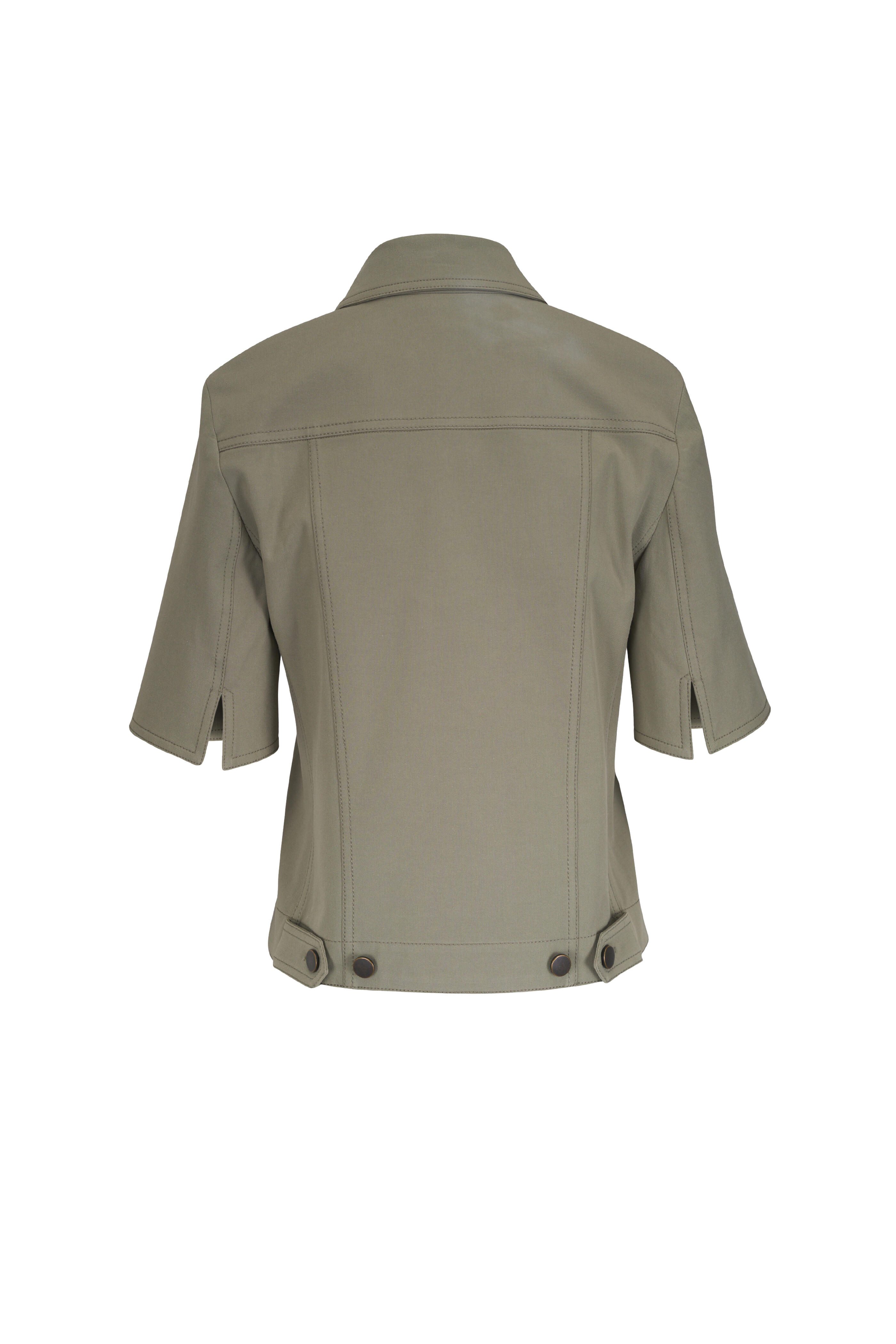 美品　AKRIS punto ジップアップ　ジャケット　コットン　総柄　おしゃれ Akris Punto - Khaki Cotton Short Sleeve Shirt Jacket