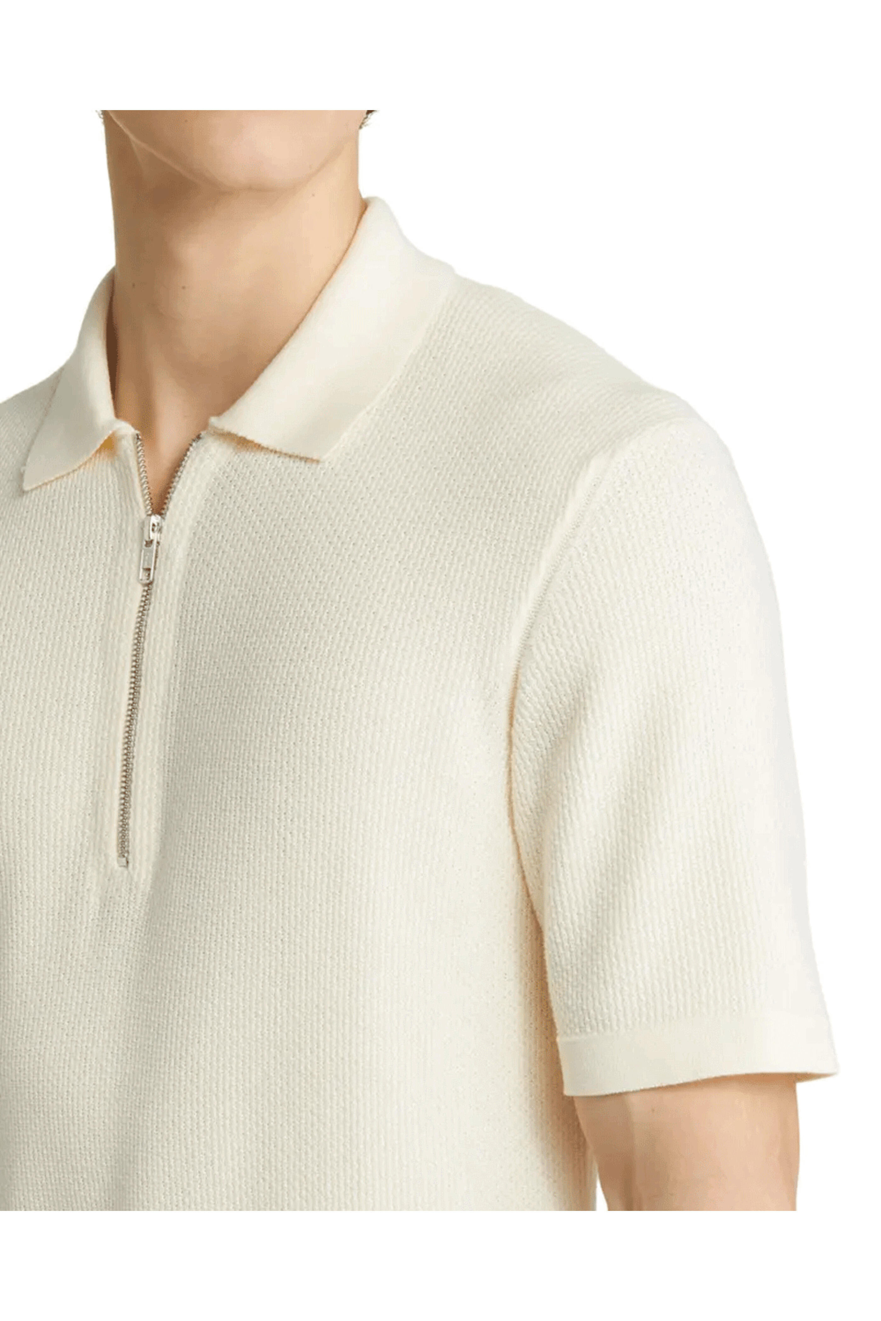 Nn07 - Ecru Hansie Ribbed Quarter Zip Short Sleeve Polo