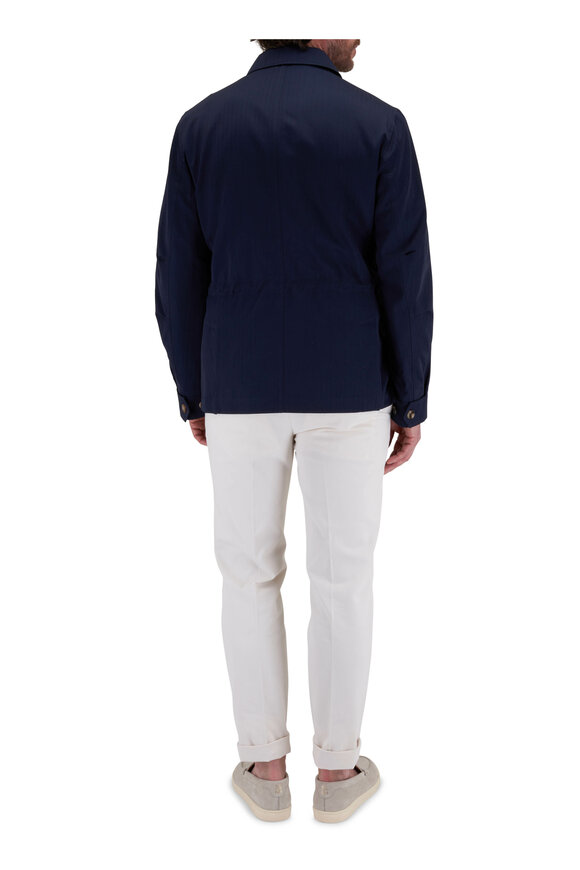 Brunello Cucinelli Navy Tonal Stripe Cotton Safari Jacket  - view 4