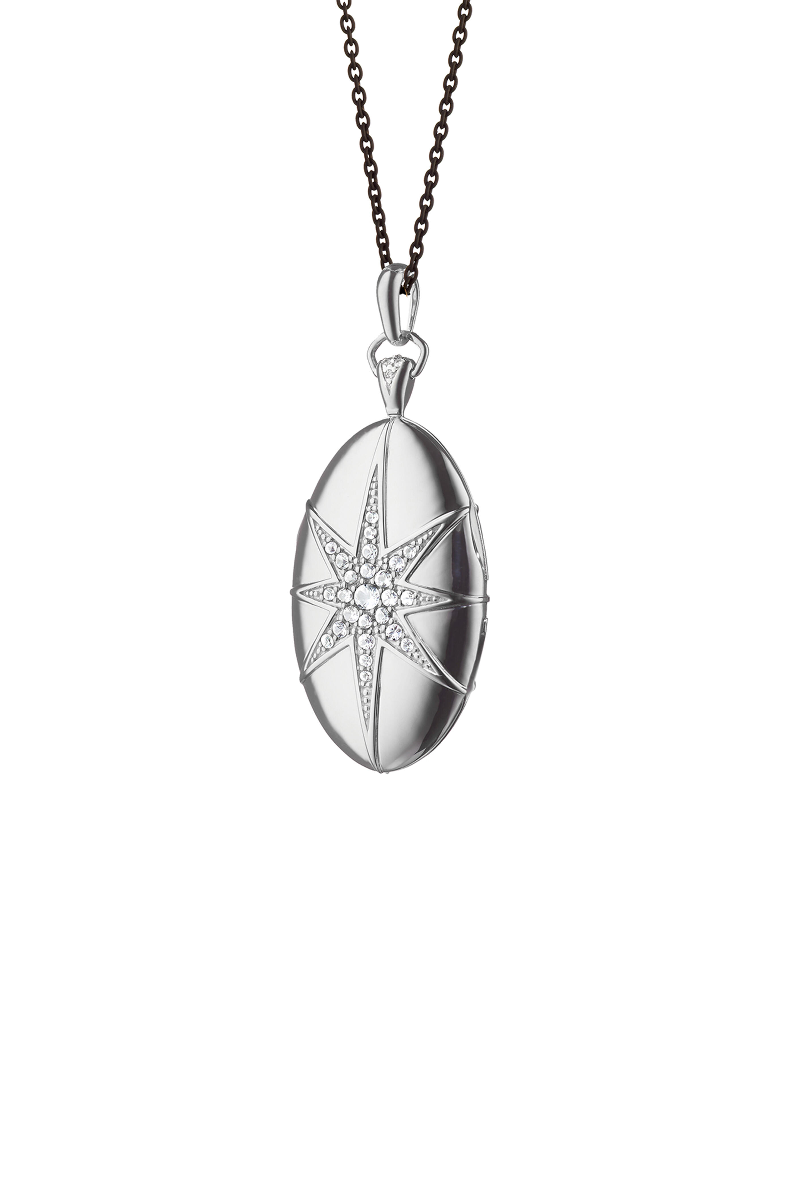 Monica Rich Kosann Locket Pendant with White Sapphire Accents in Sterling  Silver with Black Steel Chain (32)