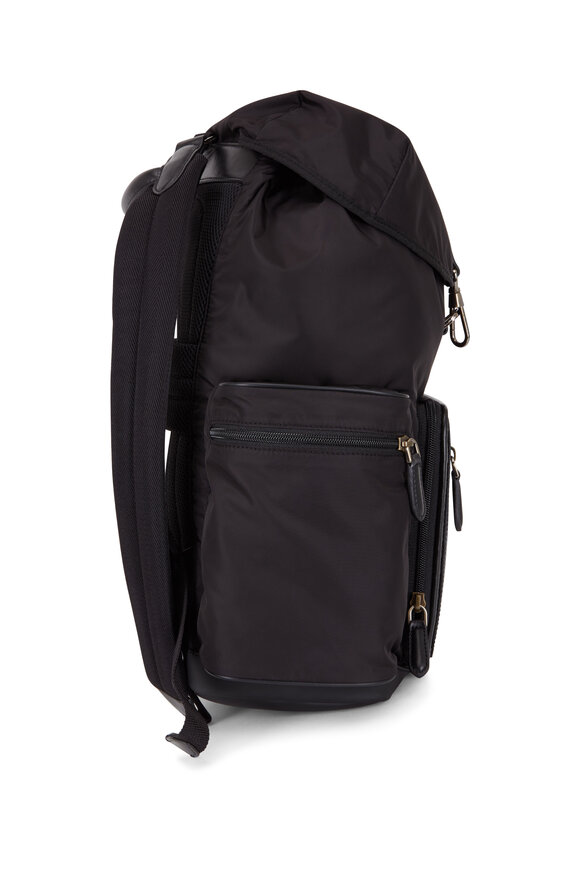 Zegna - Black Nylon & Pelle Tessuta Backpack 