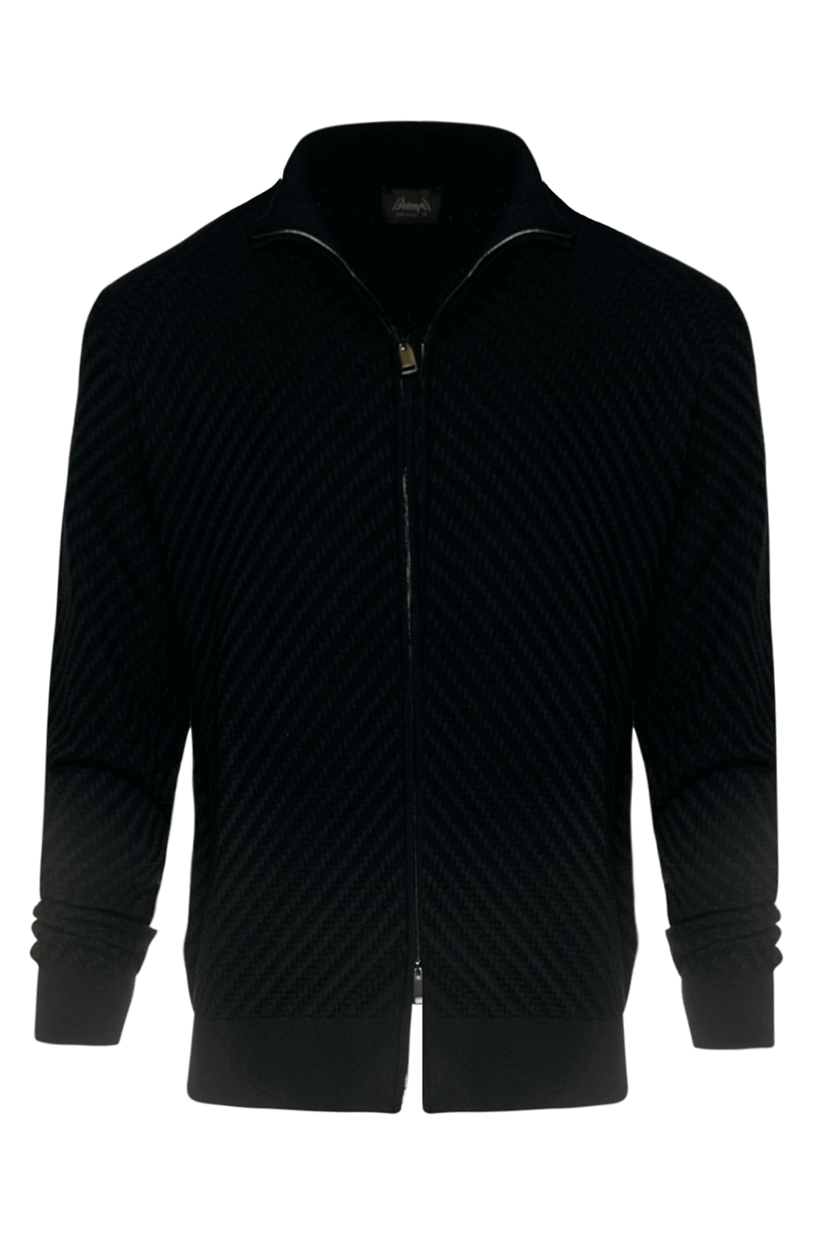 Brioni - Navy Basketweave Stich Full Zip Sweater