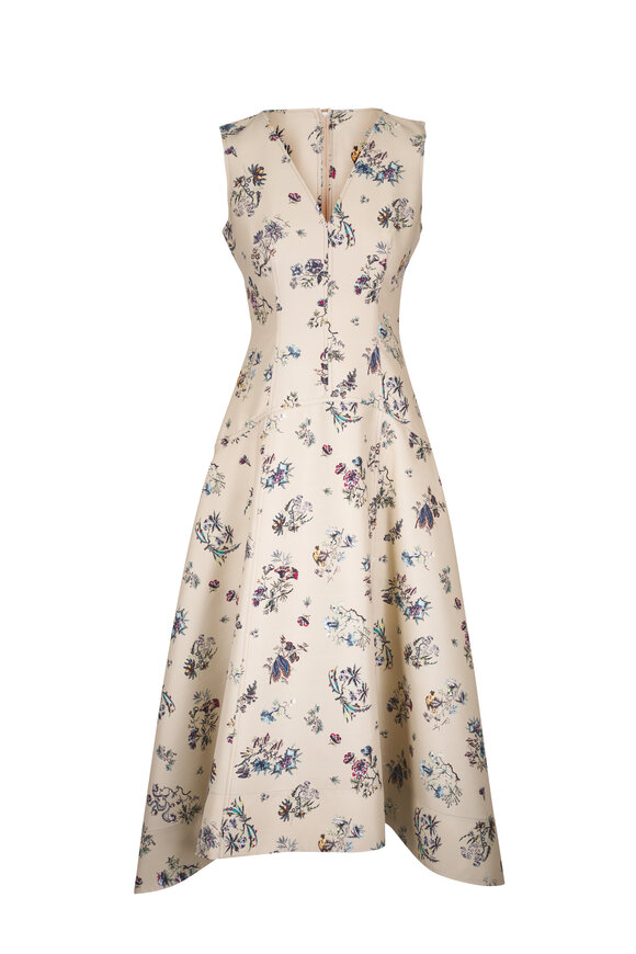 Adam Lippes Harlow Khaki Floral Cotton & Silk Dress