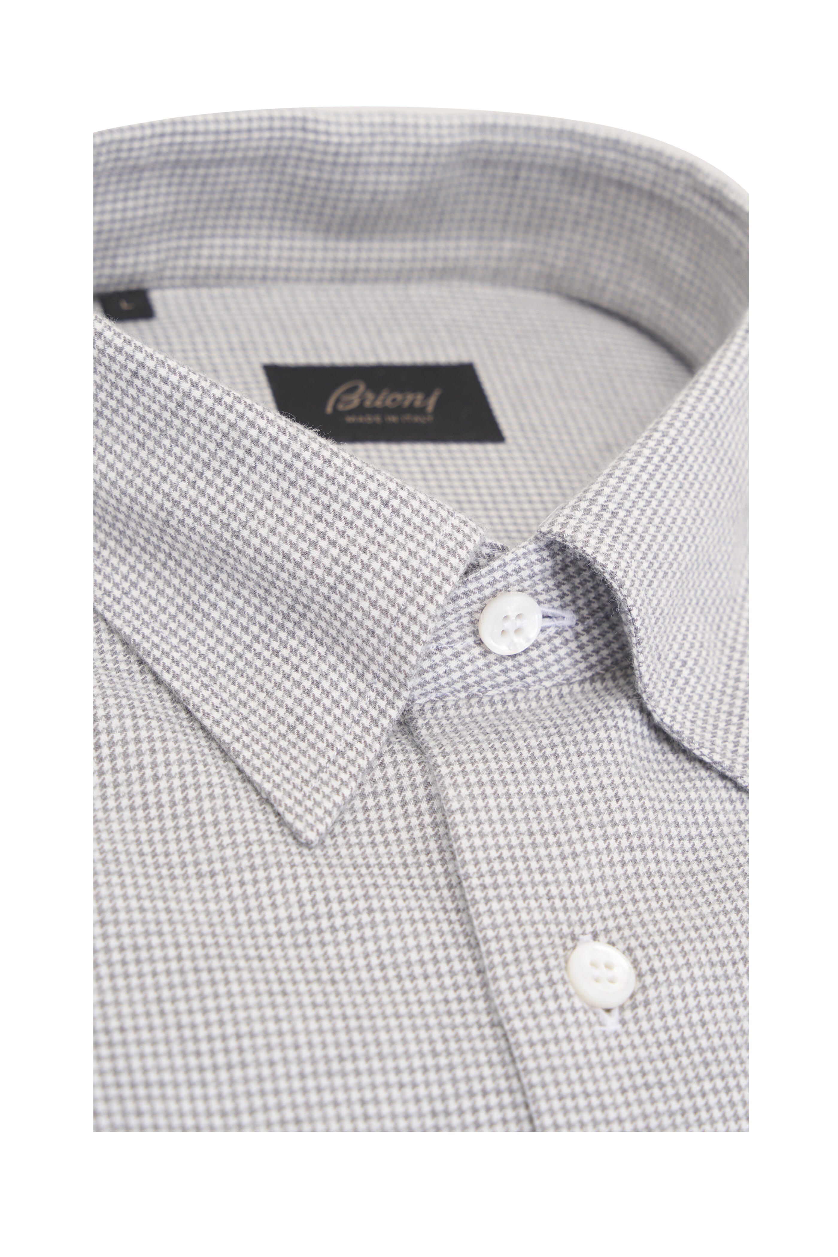 Brioni - White & Gray Micro Houndstooth Sport Shirt