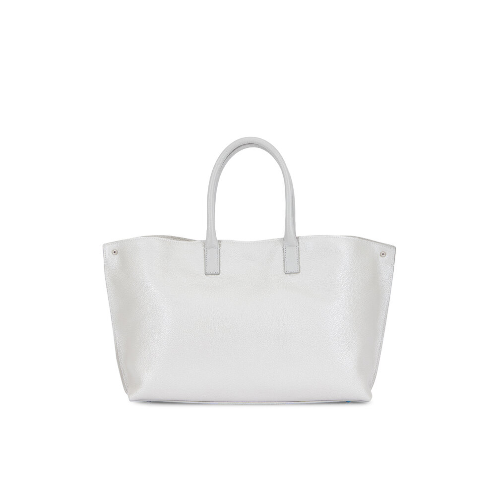 Akris - White & Silver Small Leather Top Handle | Mitchell Stores