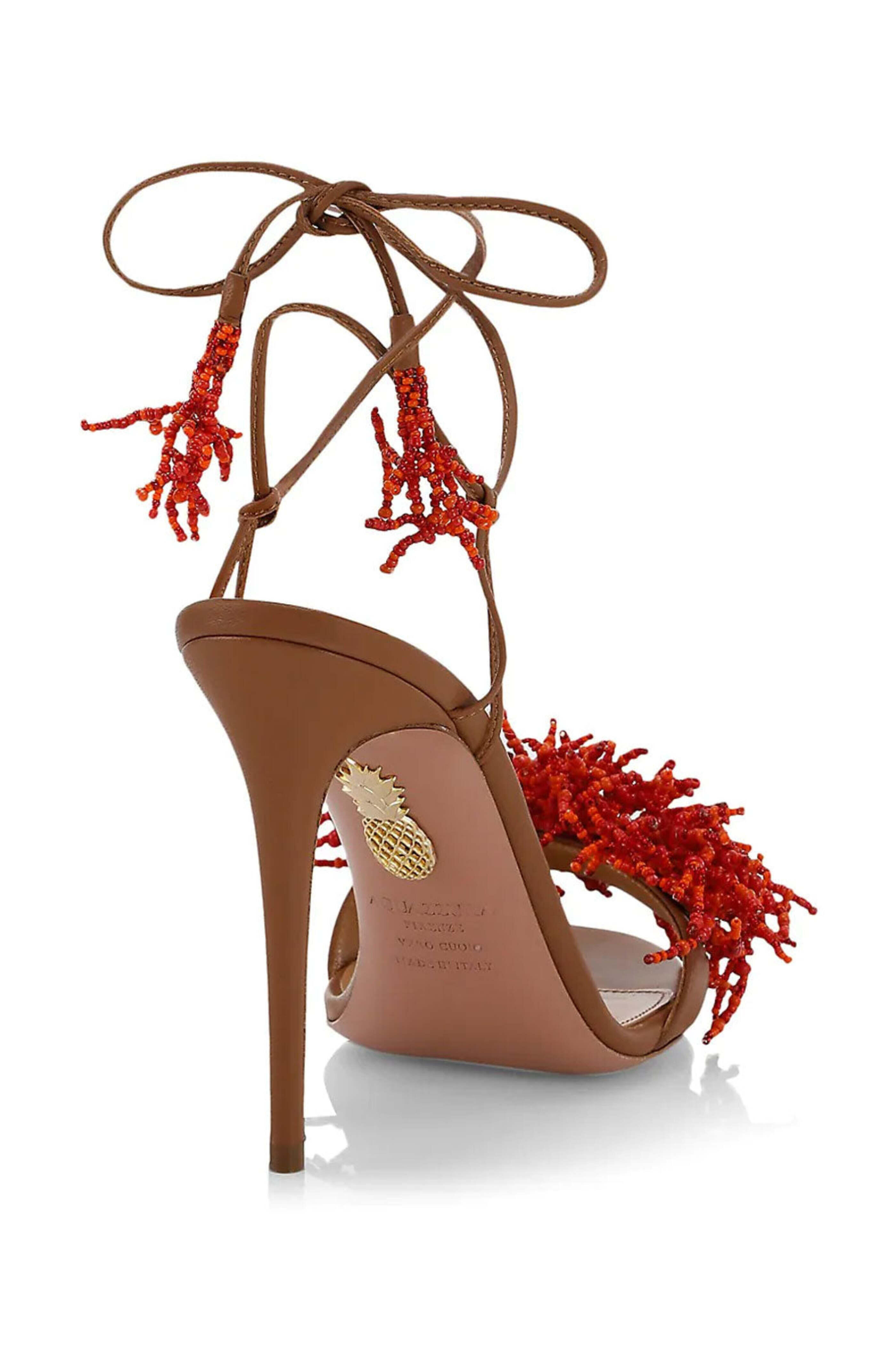 Aquazzura - Panarea Beaded Sandal in Cuoio